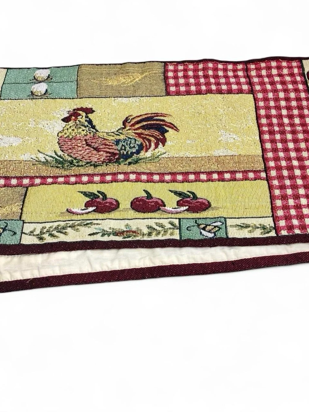Vintage Rooster Sun Flower Plaid Cottage Farmhouse Table Runner